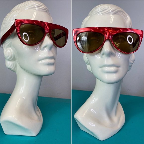 Vintage 1980s Sunglasses • Red Metallic Shield - Picture 1 of 9